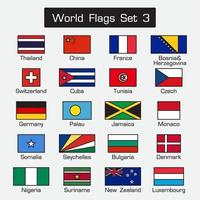 Weltflaggen. einfacher Stil und flaches Design. dicker Umriss. vektor