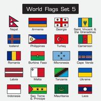 världsflaggor. enkel stil och platt design. tjock kontur. vektor