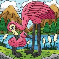 Mutter Flamingo und Baby Flamingo farbig Karikatur vektor