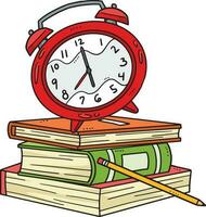 Alarm Uhr und Bücher Karikatur Clip Art Illustration vektor