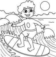 Junge Surfen Sommer- Färbung Seite zum Kinder vektor