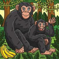 Mutter Schimpanse und Baby Schimpanse farbig vektor