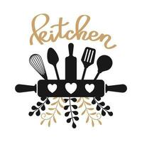 Monogramm Küche Utensilien, Küche Logo, kulinarisch Logo Silhouette. Illustration, Vektor