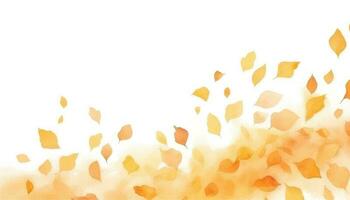 abstrakt Aquarell Herbst, orange, Gelb Hintergrund mit Blätter und Spritzer. Vektor Illustration. können Sein benutzt zum Werbung, Präsentation, Design, Einladung, Sozial Medien, Netz.