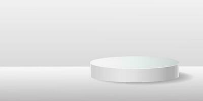 grau Studio Hintergrund mit Weiß Bühne Podium und Sanft Licht. minimalistisch leer Sockel zum Produkt oder Objekt Präsentation. 3-d Vektor Illustration.