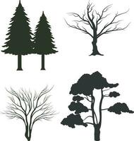 Silhouette Baum. Kiefer Wälder und Parks von Fichte und Tanne, Nadelbaum und laubabwerfend Bäume. Vektor isoliert Natur retro Illustration einstellen