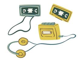 Walkman mit Kopfhörer und Kassetten, Vektoren