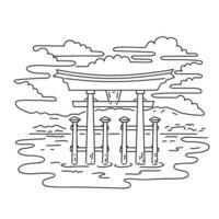 itsukushima helgedom toriien Port i hatsukaichi japan mono linje konst vektor
