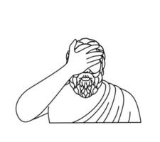 Gesichtspalme mit griechisch Philosoph Sokrates Platzierung Hand über Gesicht Mono Linie Kunst vektor