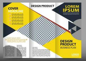 Gelb Farbe Broschüre Vorlage Design. zum Geschäft Profil, dreifach Vektor Illustration zum Geschäft Flyer oder dreifach Broschüre Flugblatt. a4 Größe Präsentation Layout