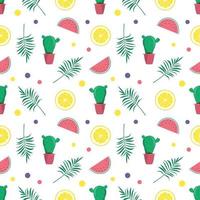 süßes helles nahtloses Sommermuster mit Wassermelonen, Zitrone, Kaktus. dekorative Elemente für Druck, Textilien, Geschenkpapier und Design vektor