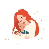 mamma kramar sin dotter. glad familj. moder kärlek till barn. internationella kvinnodagen. föräldraskap och vård. söta vackra människor med rött hår och ansikten vektor