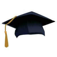 examen högskola, hög skola eller universitet keps isolerat på vit bakgrund. vektor 3d grad ceremoni hatt med gyllene tofs. svart pedagogisk studerande keps ikon.