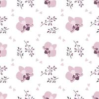 süßes, stilvolles nahtloses Muster mit rosa Orchideenblüten und Zweigen. Frühlingsdruck ist geeignet für Textilien, Geschenkpapier, verschiedene Designs vektor