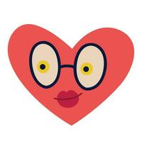 röd häftig skraj hjärta karaktär i glasögon retro stil vektor