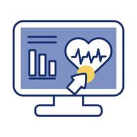 Desktop mit Herz-Cardio-Gesundheit Online-Linienstil vektor