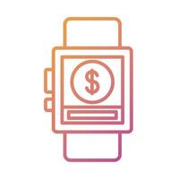Smartwatch mit Münz-Dollar-Zahlung Online-Linie abbauender Stil vektor