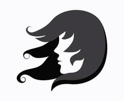 das Gesicht von ein Frau, ein Mädchen mit lange Haar. Logo, Zeichen zum das Schönheit Industrie. Vektor Grafik, Weiß isoliert Hintergrund.