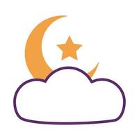 Mondnacht mit Stern im Wolkenlinienstilsymbol vektor