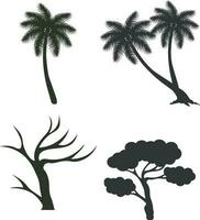 Silhouette Baum. Kiefer Wälder und Parks von Fichte und Tanne, Nadelbaum und laubabwerfend Bäume. Vektor isoliert Natur retro Illustration einstellen