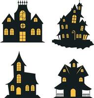 halloween besatt hus. skrämmande halloween hus bunt uppsättning. vektor illustration.