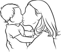 Mutter und Kind Linie Zeichnung. vektor