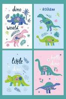 Sammlung von Plakate mit süß Dinosaurier. Vektor Grafik.
