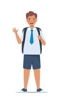 Porträt von glücklich Schule Junge mit Rucksack. Junge Kind. zurück zu Schule. Vektor Illustration.