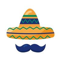 traditionell mexikansk hatt med mustaschdetalj stil stilikon vektor
