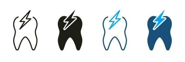 Zahnschmerzen, Empfindlichkeit, schmerzlich Zähne Silhouette und Linie Symbol Satz. Dental Behandlung. Zahnheilkunde Symbol Sammlung. Oral Gesundheitspflege, Zahn schmerzen, Schmerzen Problem Piktogramm. isoliert Vektor Illustration.