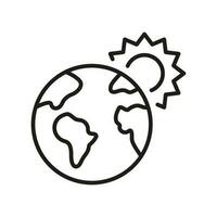 Globus und Sonne Linie Symbol, global Erwärmen Konzept. Planet Erde, Hitzewelle, heiß Welt Temperatur linear Piktogramm. Umwelt Öko Solar- Energie Symbol. editierbar Schlaganfall. isoliert Vektor Illustration.