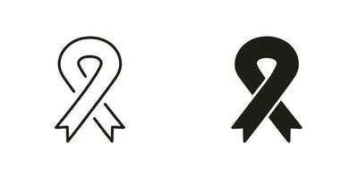 cancer band slinga linje och silhuett svart ikon uppsättning. Stöd människor med cancer. HIV medvetenhet dag symbol samling. hoppas, tolerans, solidaritet kampanj piktogram. isolerat vektor illustration.