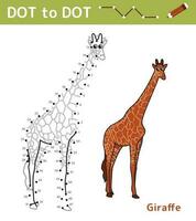 punkt till punkt. tal spel. utbildning matematik spel för barn. teckning uppgift för ungar. färgad kalkylblad med söt tecknad serie giraff. fritid spel. vektor illustration.