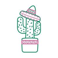 kaktus mexikanische pflanze mit hutlinienstil vektor