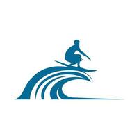 Logo Design von Menschen Surfen mit groß Wellen vektor