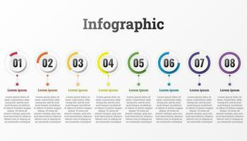 Infografik Das Berichte Über das Arbeitsablauf im jeder Schritt mit ein gesamt von 8 Themen. vektor