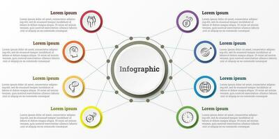 infographic den där tillhandahåller en detaljerad Rapportera av de företag, dividerat in i 8 ämnen. vektor
