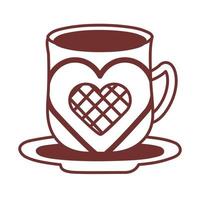 maträtt och keramisk kopp med hjärtan linje stil ikon vektor