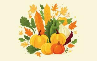Herbst Kürbisse und Blätter Anordnung, süß Herbst Farbe Kürbisse, Kürbis im eben Stil. Gemüse von das Bauernhof. vektor