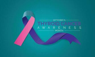 sköldkörtel cancer medvetenhet månad september. kalligrafi affisch design. realistisk kricka och rosa och blå band. september är cancer medvetenhet månad. vektor