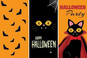 Halloween Karten Satz. Halloween Poster zum Party.Halloween Vektor Abbildungen mit Katze. Halloween Party