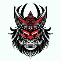 oni Maske tätowieren T-Shirt. schwarz maskiert Samurai. traditionell japanisch Krieger. Jahrgang isoliert Vektor Illustration.