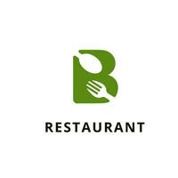 Initiale Logo Brief b mit Löffel und Gabel Innerhalb Grün Farbe .organisch Restaurant Logo Konzept Vektor