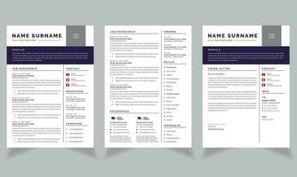 återuppta uppsättning layout med svart rubrik CV mall och omslag brev design vektor