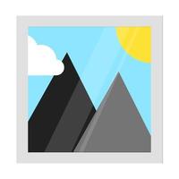 Fotogalerie Symbol Zeichen Piktogramm Flat Style Design Vector Illustration isoliert auf weißem Hintergrund. Sonne und Berge darauf Reisesymbol.