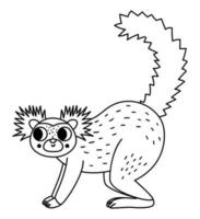 vektor svart och vit svart lemur ikon. endangered arter linje illustration. söt utdöd djur. rolig vild djur- illustration för ungar. natur skydd begrepp eller färg sida