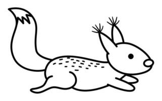vektor svart och vit löpning ekorre ikon. rolig skog linje djur. söt skog illustration eller färg sida för barn isolerat på vit bakgrund.