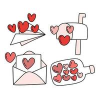 Herz Elemente zum dekorieren Gruß Karten. süß Herz Symbol mit Briefumschlag und Briefkasten. vektor