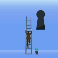 Geschäftsmann gehen oben Treppe mit Schlüsselloch. Weg zu Erfolg Design Vektor Illustration