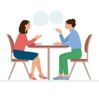 Frauen reden zusammen. Menschen kommunizieren. Menschen Konversation mit Rede Blasen. eben Vektor Illustration